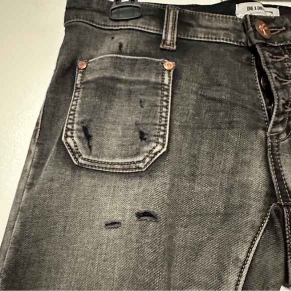 One Teaspoon Super Dupers low waisted slim leg cropped jeans Black Hart Grey 28 - Picture 6 of 13